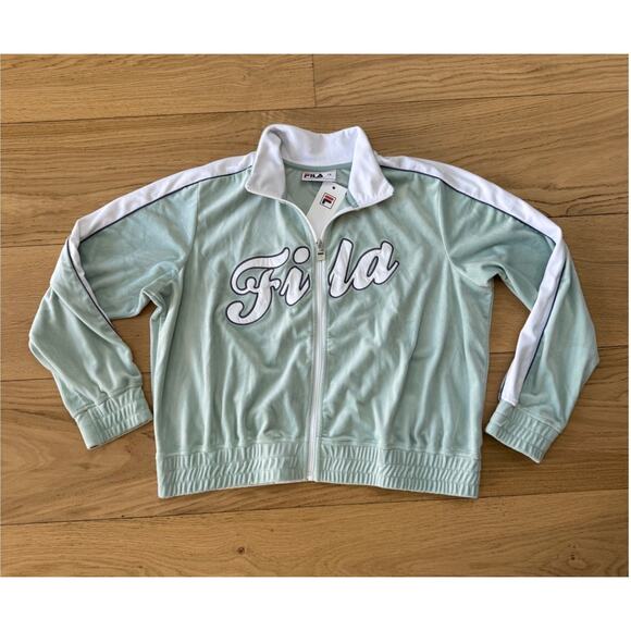 Fila Women's Plus Size Valery Logo Zip Front Velour Track Jacket Mint Green - Picture 1 of 5